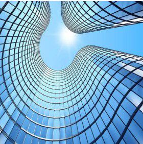 view looking to top of two curved buildings, Oracle | DXC Technology